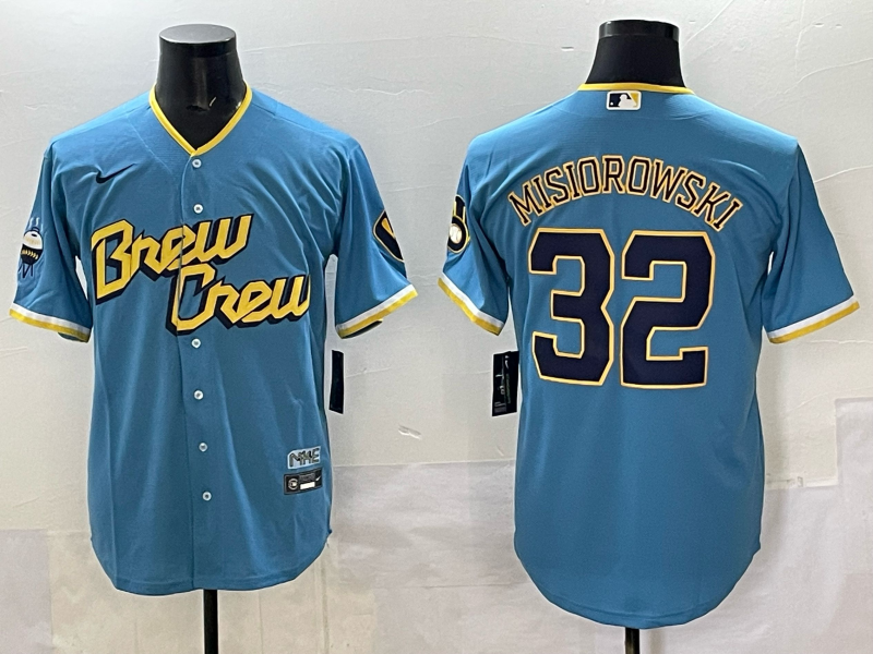 Men Milwaukee Brewers #32 Misiorowski blue Nike MLB 2025 jersey 001->milwaukee brewers->MLB Jersey